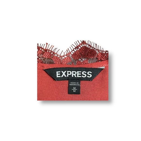 Express M Boho Blouse Maroon Peasant Top Lace Detail Long Sleeve Flowy Romantic - Picture 5 of 6